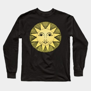 celestial yellow sun with face line drawing vintage Long Sleeve T-Shirt